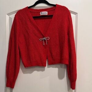 No Boundaries Red Cardigan with Bow Detail